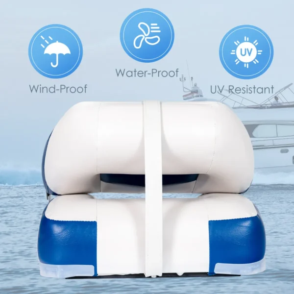 Set van 2 bootstoelen inklapbaar bootstoel met 11 cm dikke sponsvulling gevoerde stuurstoel 50 x 42 x 52 cm blauw+wit 7
