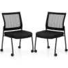 Set van 2 conferentiestoelen stapelbare bezoekersstoelen met wieltjes netrug en gevoerde zitting armloze stapelstoelen voor kantoor 1