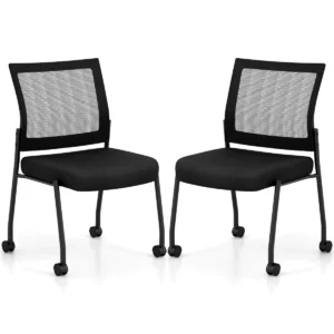 Set van 2 conferentiestoelen stapelbare bezoekersstoelen met wieltjes netrug en gevoerde zitting armloze stapelstoelen voor kantoor 1