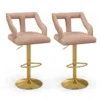 Set van 2 draaibare en verstelbare barstoelen gegalvaniseerd metalen onderstel antislipring nederlandse fluwelen barstoel roze 1