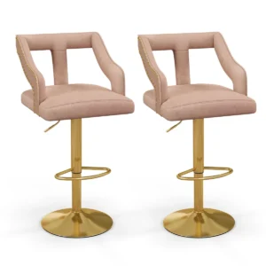 Set van 2 draaibare en verstelbare barstoelen gegalvaniseerd metalen onderstel antislipring nederlandse fluwelen barstoel roze 1