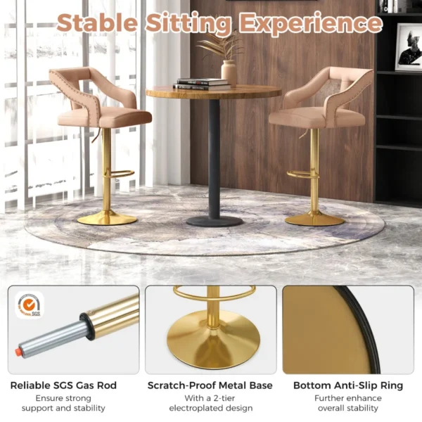 Set van 2 draaibare en verstelbare barstoelen gegalvaniseerd metalen onderstel antislipring nederlandse fluwelen barstoel roze 6
