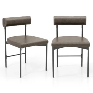 Set van 2 eetkamerstoelen keukenstoel van pvc leer met gevoerde rugleuning en u vormige zitting kuipstoel woonkamerstoel grijs 1