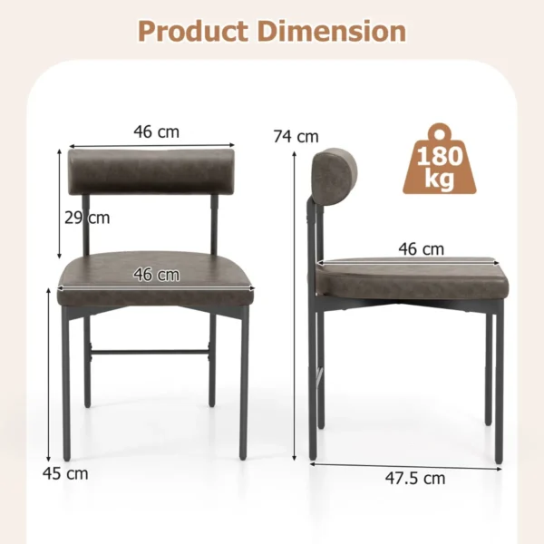 Set van 2 eetkamerstoelen keukenstoel van pvc leer met gevoerde rugleuning en u vormige zitting kuipstoel woonkamerstoel grijs 2