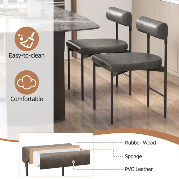 Set van 2 eetkamerstoelen keukenstoel van pvc leer met gevoerde rugleuning en u vormige zitting kuipstoel woonkamerstoel grijs 3