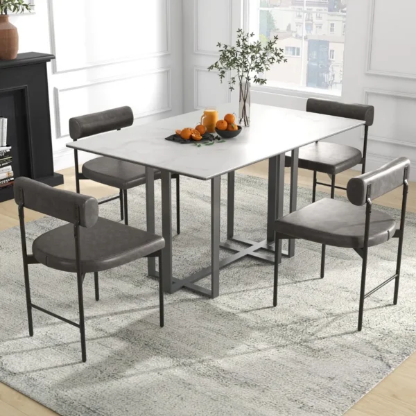Set van 2 eetkamerstoelen keukenstoel van pvc leer met gevoerde rugleuning en u vormige zitting kuipstoel woonkamerstoel grijs 7