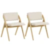 Set van 2 eetkamerstoelen klapstoel met rubberhouten poten gestoffeerde zitting en rugleuning geen montage nodig naturel en beige 1
