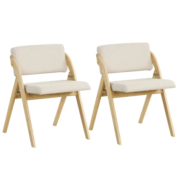 Set van 2 eetkamerstoelen klapstoel met rubberhouten poten gestoffeerde zitting en rugleuning geen montage nodig naturel en beige 1