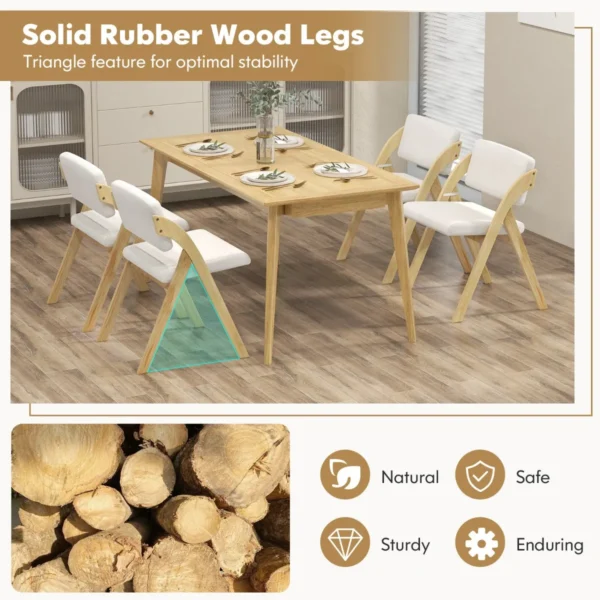 Set van 2 eetkamerstoelen klapstoel met rubberhouten poten gestoffeerde zitting en rugleuning geen montage nodig naturel en beige 4