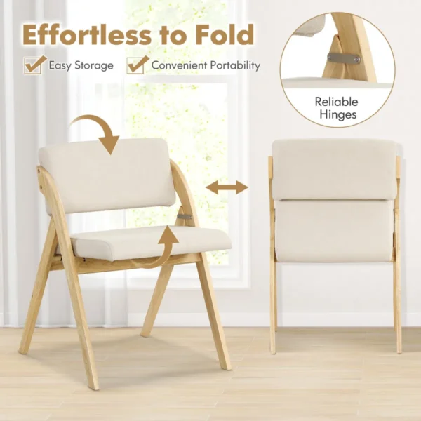 Set van 2 eetkamerstoelen klapstoel met rubberhouten poten gestoffeerde zitting en rugleuning geen montage nodig naturel en beige 5