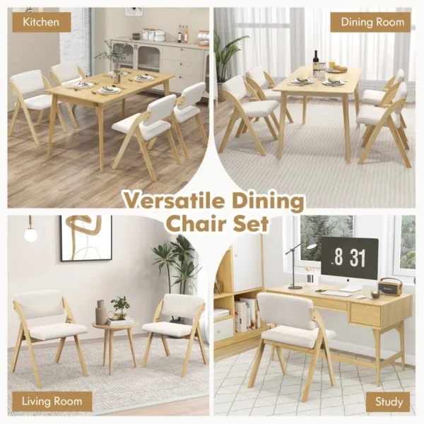 Set van 2 eetkamerstoelen klapstoel met rubberhouten poten gestoffeerde zitting en rugleuning geen montage nodig naturel en beige 6