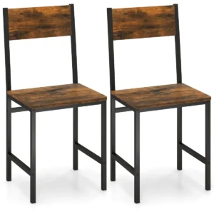 Set van 2 eetkamerstoelen metalen poten schuine rugleuning rustieke houtnerf eetkamerstoelen zonder armleuningen bruin 1