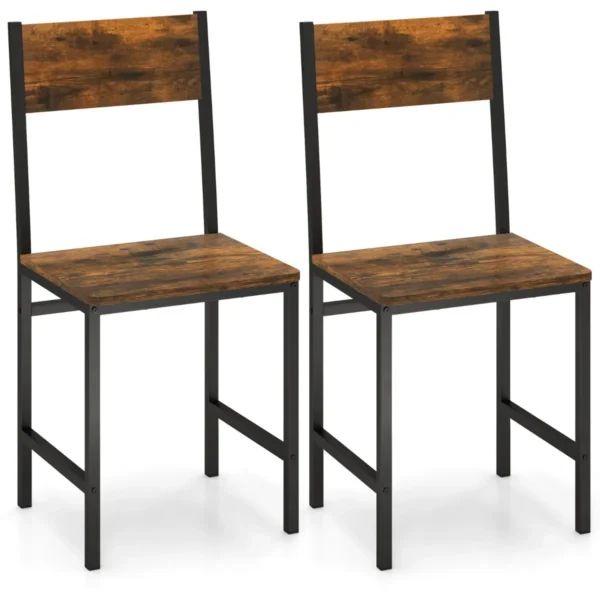 Set van 2 eetkamerstoelen metalen poten schuine rugleuning rustieke houtnerf eetkamerstoelen zonder armleuningen bruin 1