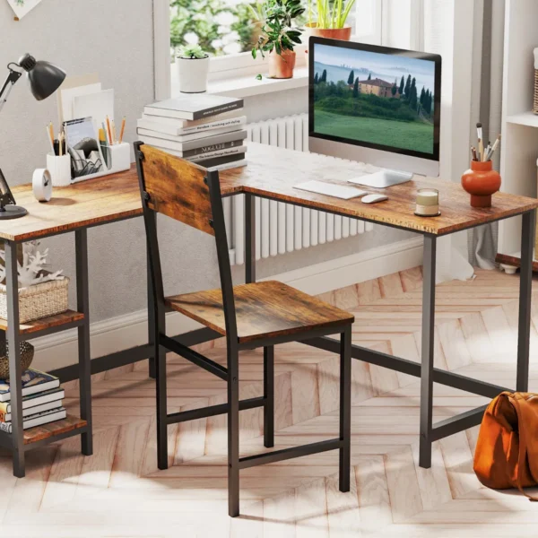 Set van 2 eetkamerstoelen metalen poten schuine rugleuning rustieke houtnerf eetkamerstoelen zonder armleuningen bruin 6
