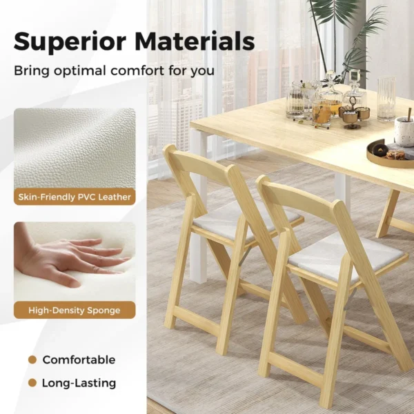 Set van 2 eetkamerstoelen opvouwbare keukenstoelen met rubberhouten poten en gevoerde zitting draagbare banketstoelen 5