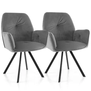 Set van 2 fluwelen stoel 360 graden draaistoel met metalen poten/brede rugleuning/ergonomische armleuningen grijs 1