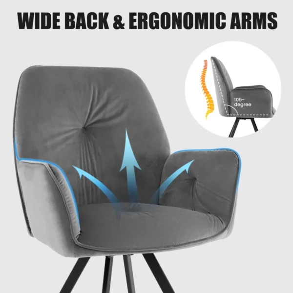 Set van 2 fluwelen stoel 360 graden draaistoel met metalen poten/brede rugleuning/ergonomische armleuningen grijs 5