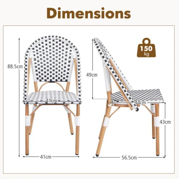 Set van 2 franse bistrostoelen rotan eetstoelen voor buiten met gegalvaniseerd metalen frame voor tuin keuken en terras 2