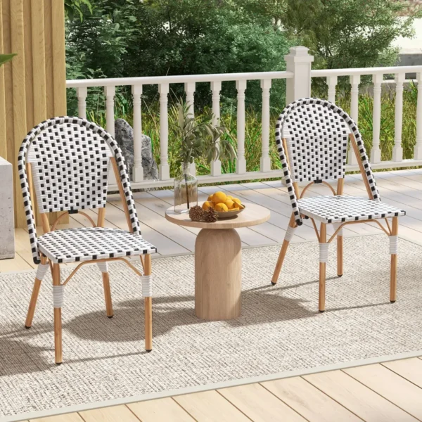 Set van 2 franse bistrostoelen rotan eetstoelen voor buiten met gegalvaniseerd metalen frame voor tuin keuken en terras 7