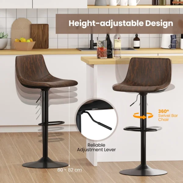 Set van 2 in hoogte verstelbare barkrukken 2 gevoerde barkrukken met rugleuning 360° draaibare keukenstoelen krukken voor in de kroeg 6