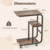 Set van 2 industriële c vormige bijzettafels ruimtebesparende salontafel metalen frame vergrendelbare wielen rustiek bruin 3