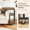 Set van 2 industriële c vormige bijzettafels ruimtebesparende salontafel metalen frame vergrendelbare wielen rustiek bruin 4