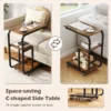 Set van 2 industriële c vormige bijzettafels ruimtebesparende salontafel metalen frame vergrendelbare wielen rustiek bruin 5