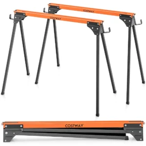 Set van 2 inklapbare zaagbokken stevig metaal poten met snelsluiting 2x4 draagarmen capaciteit 500kg elk voor houtbewerking 1