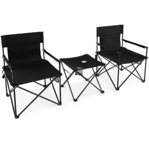 Set van 2 klapstoelen en tafel oversized stoel en bijzettafel 2 bekerhouders opbergvakken draagtas voor vissen wandelen picknicken zwart 1