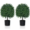 Set van 2 kunstmatige vormbomen van buxus nep bolplanten met uv bestendige bladeren 343 witte vruchten kunstplanten in pot 1
