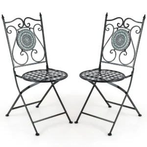 Set van 2 mozaïekstoelen metalen opvouwbare terrasstoel met decoratieve rugleuning stevig metalen frame voor tuin eetkamer veranda 1