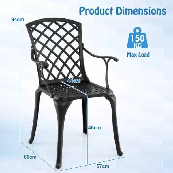 Set van 2 multifunctionele terrasstoelen metalen buiten eetkamerstoelen stevige buitenfauteuil 66 x 57 x 94 cm 2