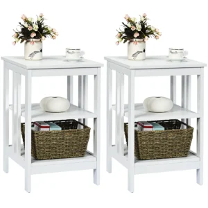 Set van 2 nachtkastje bijzettafel 3 niveaus banktafel voor slaapkamer woonkamer 40 x 40 x 61 cm (ii vormig wit) 1