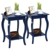 Set van 2 nachtkastjes accent tafels met elegante gebogen poten 2 niveaus bijzettafel van hout laptoptafel banktafel 40 x 40 x 60 cm blauw 1