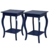 Set van 2 nachtkastjes accent tafels met elegante gebogen poten 2 niveaus bijzettafel van hout laptoptafel banktafel 40 x 40 x 60 cm blauw 2