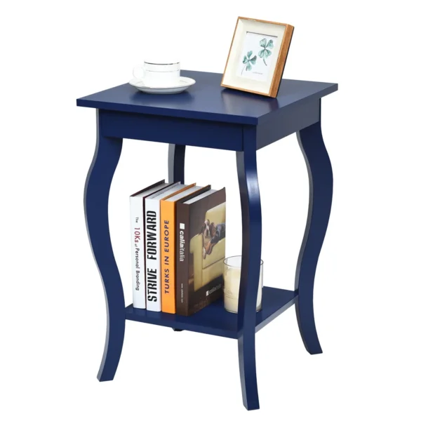 Set van 2 nachtkastjes accent tafels met elegante gebogen poten 2 niveaus bijzettafel van hout laptoptafel banktafel 40 x 40 x 60 cm blauw 4