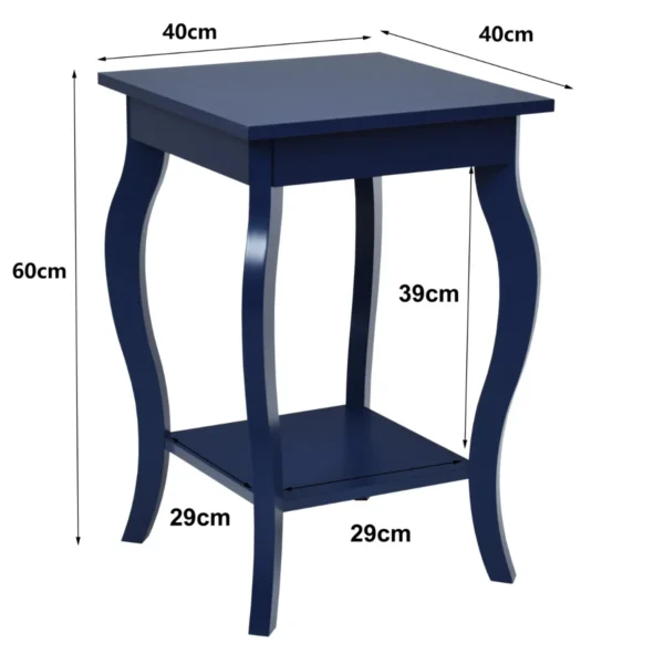 Set van 2 nachtkastjes accent tafels met elegante gebogen poten 2 niveaus bijzettafel van hout laptoptafel banktafel 40 x 40 x 60 cm blauw 5
