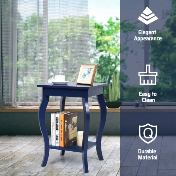 Set van 2 nachtkastjes accent tafels met elegante gebogen poten 2 niveaus bijzettafel van hout laptoptafel banktafel 40 x 40 x 60 cm blauw 6