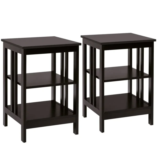 Set van 2 nachtkastjes bijzettafel met versterkte spijlen salontafel voor bank nachtkastje met 3 niveaus koffie 2