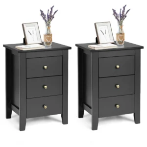 Set van 2 nachtkastjes met 3 laden nachtkastje voor boxspringbed bijzettafel nachtkastje voor woonkamer slaapkamer zwart 1