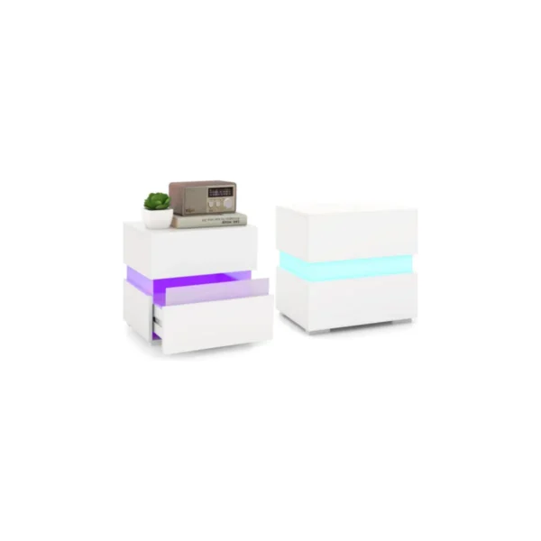 Set van 2 nachtkastjes met led 2 op afstand bedienbare verlichte nachtkastjes 22 standen 5 helderheidsniveaus 45x35x45cm wit 1
