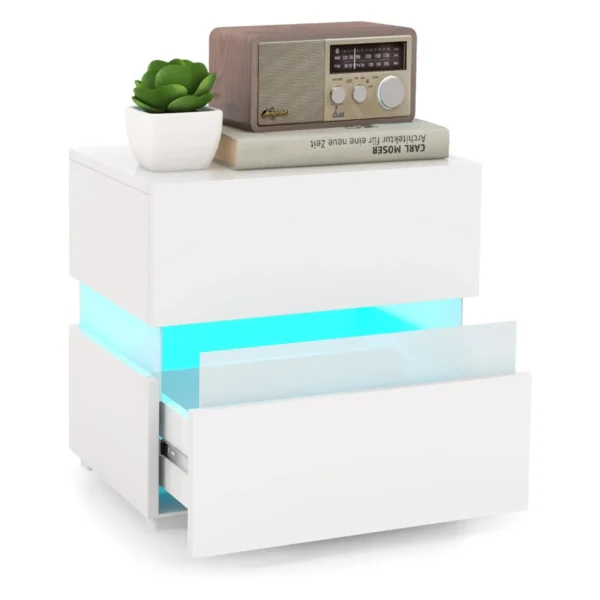 Set van 2 nachtkastjes met led 2 op afstand bedienbare verlichte nachtkastjes 22 standen 5 helderheidsniveaus 45x35x45cm wit 2