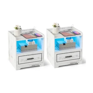 Set van 2 nachtkastjes met ledlicht usb poort en type c laadstation nachtkastje met bewegingssensor bijzettafel met open vak wit 1