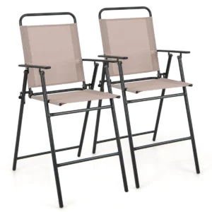 Set van 2 opvouwbare barstoelen voor buiten ademende stof metalen frame armleuningen lichtgewicht barstoelen voor terras 1
