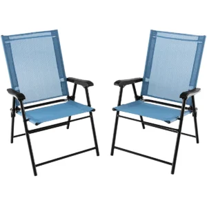 Set van 2 opvouwbare terrasstoelen draagbare stoelen met rugleuning en metalen frame eetstoelen voor buiten blauw 1