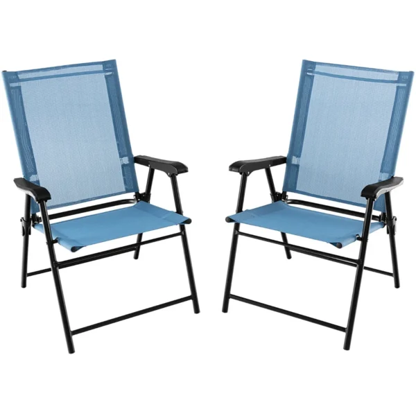Set van 2 opvouwbare terrasstoelen draagbare stoelen met rugleuning en metalen frame eetstoelen voor buiten blauw 1