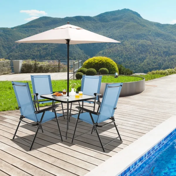 Set van 2 opvouwbare terrasstoelen draagbare stoelen met rugleuning en metalen frame eetstoelen voor buiten blauw 7