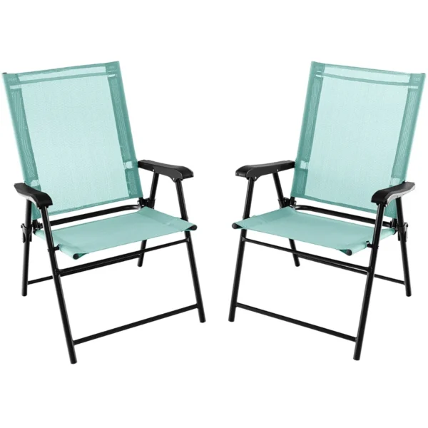 Set van 2 opvouwbare terrasstoelen draagbare stoelen met rugleuning en metalen frame eetstoelen voor buiten mintgroen 1