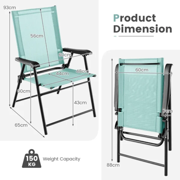 Set van 2 opvouwbare terrasstoelen draagbare stoelen met rugleuning en metalen frame eetstoelen voor buiten mintgroen 2