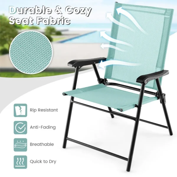 Set van 2 opvouwbare terrasstoelen draagbare stoelen met rugleuning en metalen frame eetstoelen voor buiten mintgroen 3